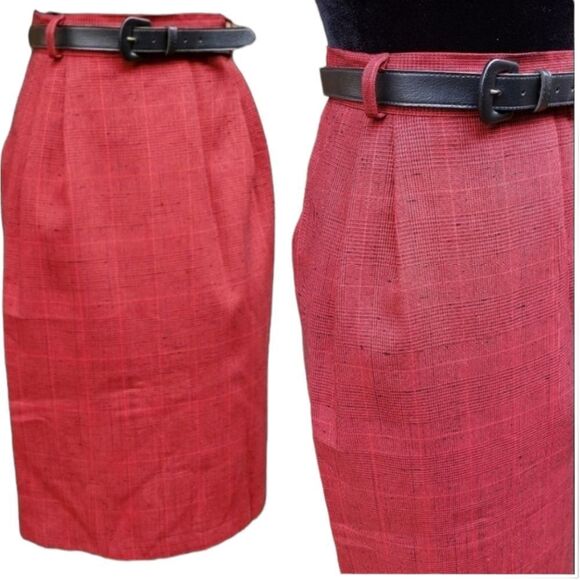 VINTAGE red plaid midi skirt - Picture 2 of 6
